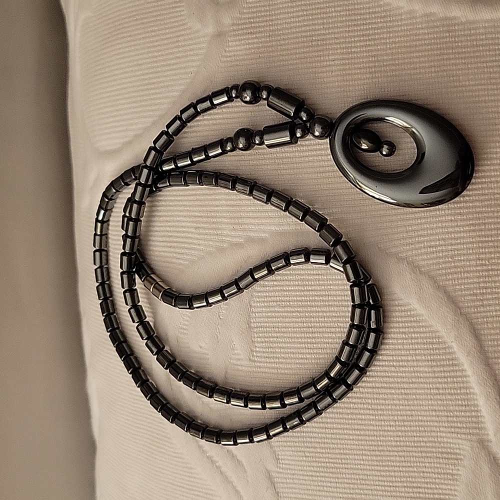 Dark gray Hematite Necklace (26") w/magnetic closure